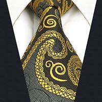 CXL1 Extra Long Mens Necktie Tie Wedding Gold Gray Paisley 100% Silk Business Casual Jacquard Woven New