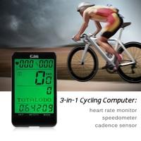 Cycle Computer Wireless Heart Rate Monitor & Cadence Sensor and Speedometer Odometer 3 in 1 Bike Computer Multifunction