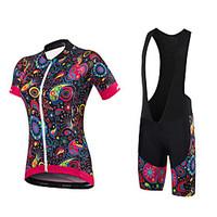 Cycling Jersey with Bib Shorts Women\'s Short Sleeve Bike Shorts Jersey Padded Shorts/Chamois Bib Tights Bottoms Clothing SuitsSpandex