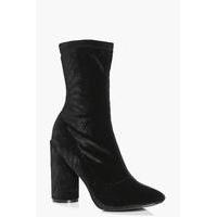 Cylinder Heel Velvet Sock Boots - black