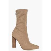 Cylinder Heel Pointed Sock Boot - mocha