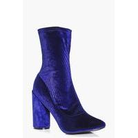 cylinder heel velvet sock boots blue