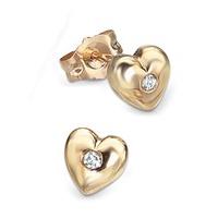 D for Diamond girls\' 9ct gold heart stud earrings