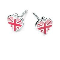 D for Diamond girl\'s diamond silver pink Union flag heart stud earrings