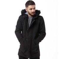 D-Struct Mens Gallo Woollen Blend Parka With Fur Trim Black