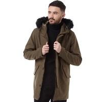 D-Struct Mens Gallo Woollen Blend Parka With Fur Trim Khaki