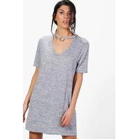 D-Ring Plunge Neck T-Shirt Dress - grey