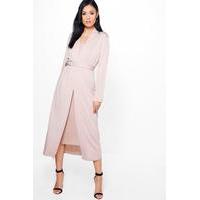 D Ring Duster & Plunge Dress Co-Ord - stone