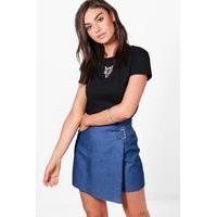 D-Ring Wrap Denim Mini Skirt - mid blue