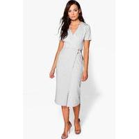 D Ring Tailored Wrap Over Ponte Dress - grey