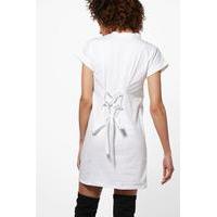 d ring lace up t shirt dress white