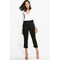 d ring belted cropped slim fit trousers black