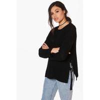 D Ring Lace UP Side Split Jumper - black