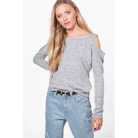 D-Ring Cold Shoulder Knitted Top - grey