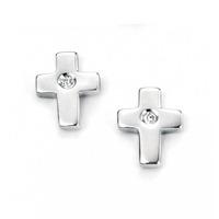 D For Diamond Silver Diamond Cross Stud Earrings E5156
