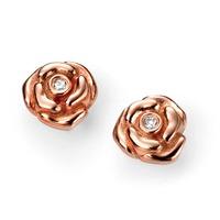 D For Diamond Silver Rose Gold Plated Diamond Rose Stud Earrings E5155