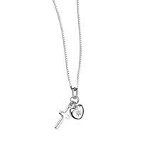 d for diamond childs silver cross and heart pendant gk p2970