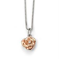 D For Diamond Silver Rose Gold Diamond Rose Pendant P4375