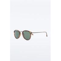 Dark Tortoise and Green Demi Round Sunglasses, BROWN