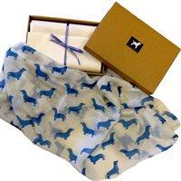 DACHSHUND CASHMERE SCARF in Blue Print by The Labrador Company