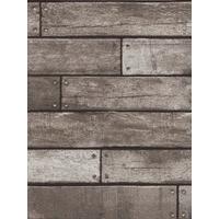 Dark Brown and Charcoal Wooden Plank Effect Wallpaper - Fine Decor