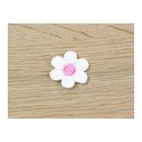 Daisy Flower Embroidered Iron On Motif Applique Cream & Pink