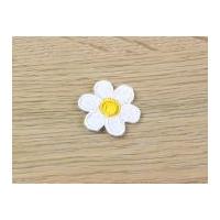 Daisy Flower Embroidered Iron On Motif Applique White & Yellow