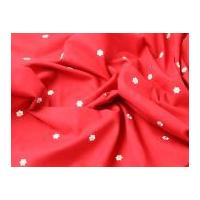 Daisy Flower Embroidered Linen Look Cotton Dress Fabric Red
