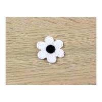 Daisy Flower Embroidered Iron On Motif Applique White & Black