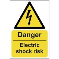 danger electric shock risk self adhesive sticky sign 200 x 300mm