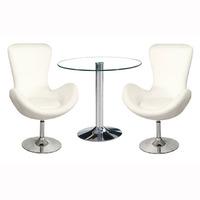 Dante Bistro Set In Clear Glass With 2 Destiny White Chairs