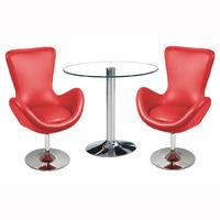 Dante Bistro Set In Clear Glass With 2 Destiny Red Chairs