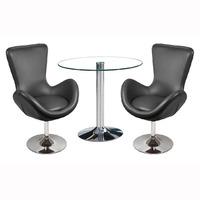 Dante Bistro Set In Clear Glass With 2 Destiny Black Chairs