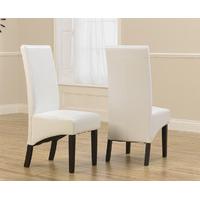 Dakota Ivory White Dark Oak Faux Leather Dining Chairs (Pair)