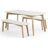 Dante Dining Table and Bench Set, Oak and White