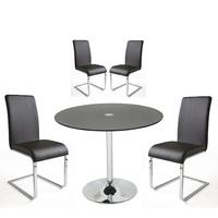 Dante Glass Dining Table In Black With 4 Lotte Chairs