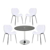 Dante Glass Dining Table In Black With 4 Darcy White Chairs