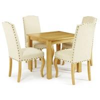 Darcey Dining Table In Oak And 4 Madeline Chairs In Pearl Fabric