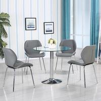 Dante Glass Dining Table In Clear With 4 Grey Darcy Chairs