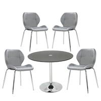 Dante Glass Dining Table In Black With 4 Darcy Grey Chairs