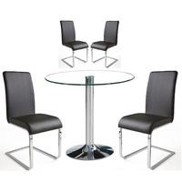 Dante Dining Table In Clear Glass With 4 Lotte Black Chairs