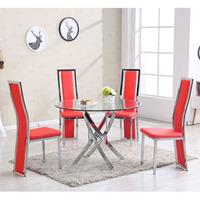 Daytona Round Glass Dining Table With 4 Collete Red Chairs