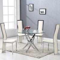 Daytona Round Glass Dining Table With 4 Collete Cream Chairs