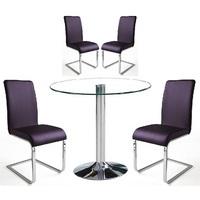 Dante Dining Table In Clear Glass With 4 Lotte Violet Chairs