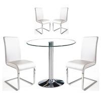 Dante Dining Table In Clear Glass With 4 Lotte White Chairs