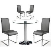 Dante Dining Table In Clear Glass With 4 Lotte Grey Chairs