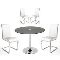 Dante Glass Dining Table In Black With 4 Lotte White Chairs