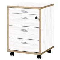 Darcey Wooden Office Cabinet In White And Oak With 4 Drawers