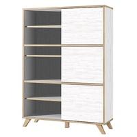 Darcey Tall Shelving Unit In White And Oak With 3 Sliding Doors