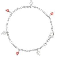 Dangling Dolphin Figaro Chain Anklet In Sterling Silver